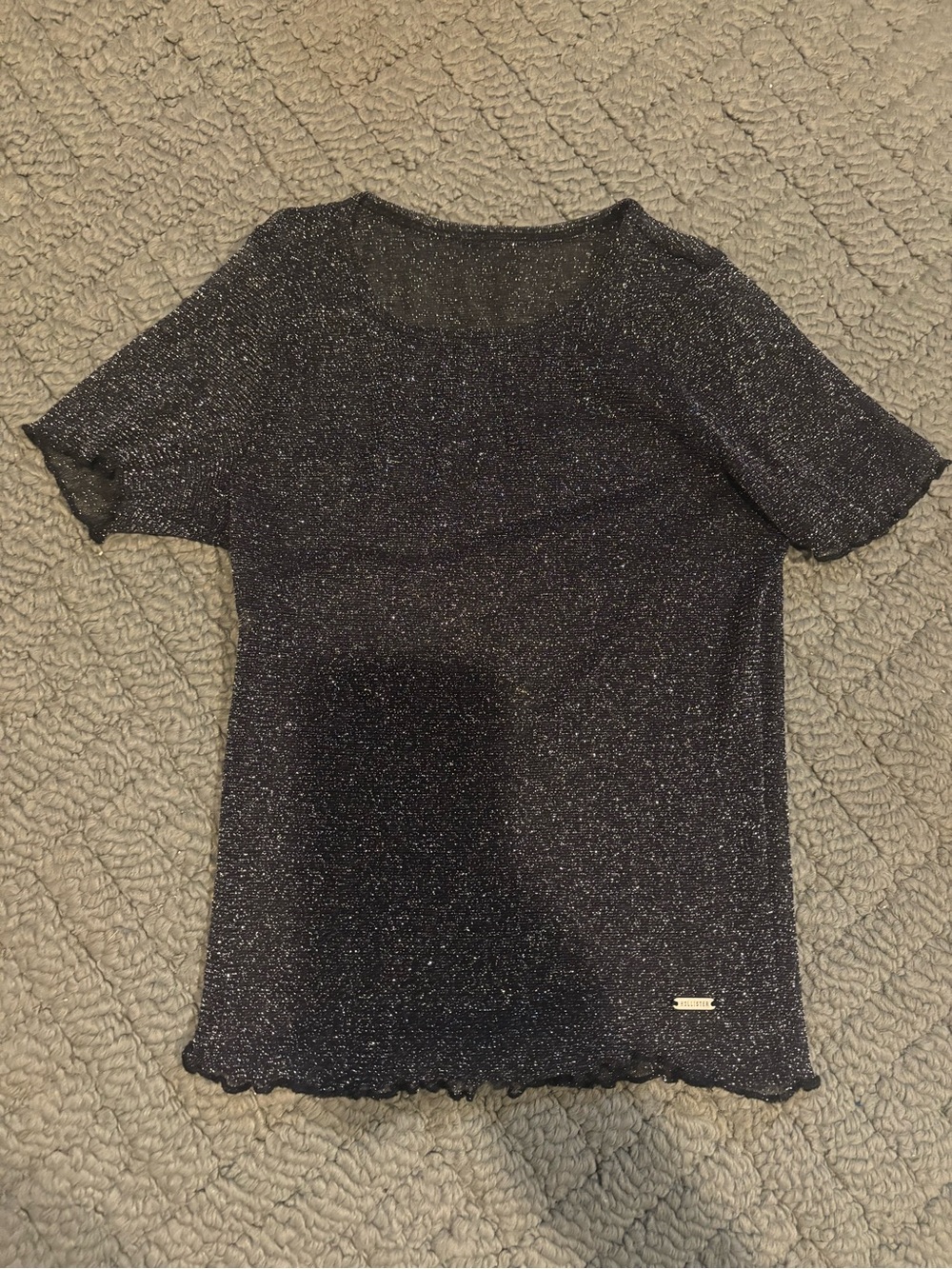 Sparkle Short Sleeve sheer Top - Black